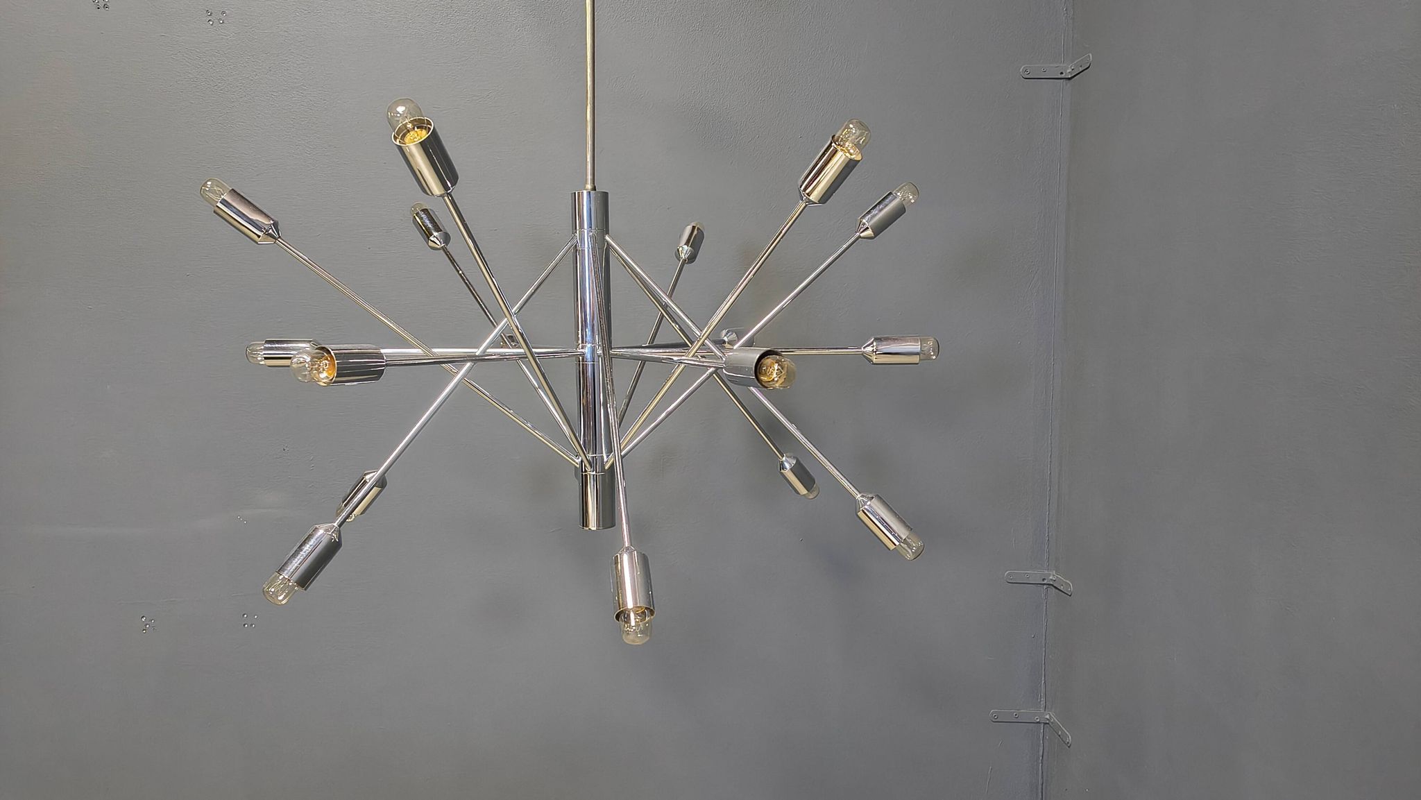 Vintage chrome sputnik style chandelier, 1970s