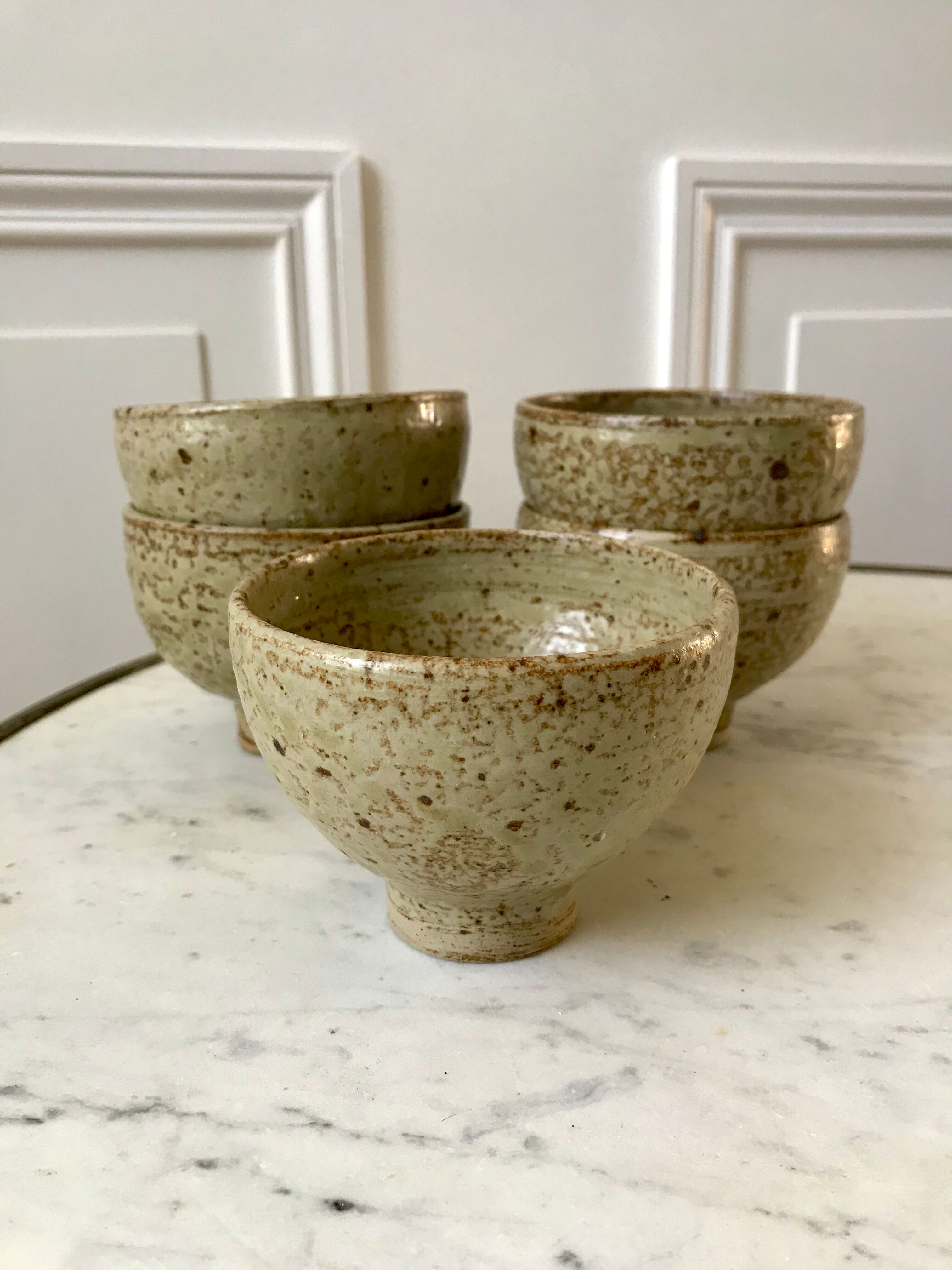 lot de 5 petits bols en céramique / grès émaillé / poterie artisanale années 70