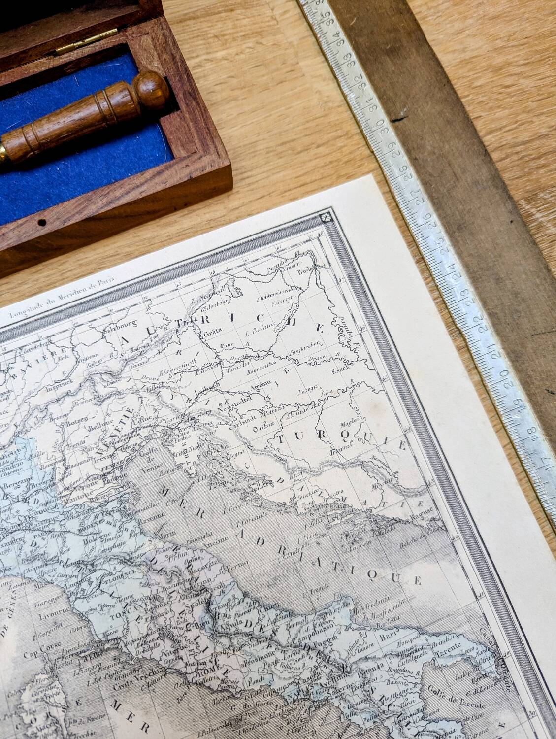 Italy, old map, printed in 1852.