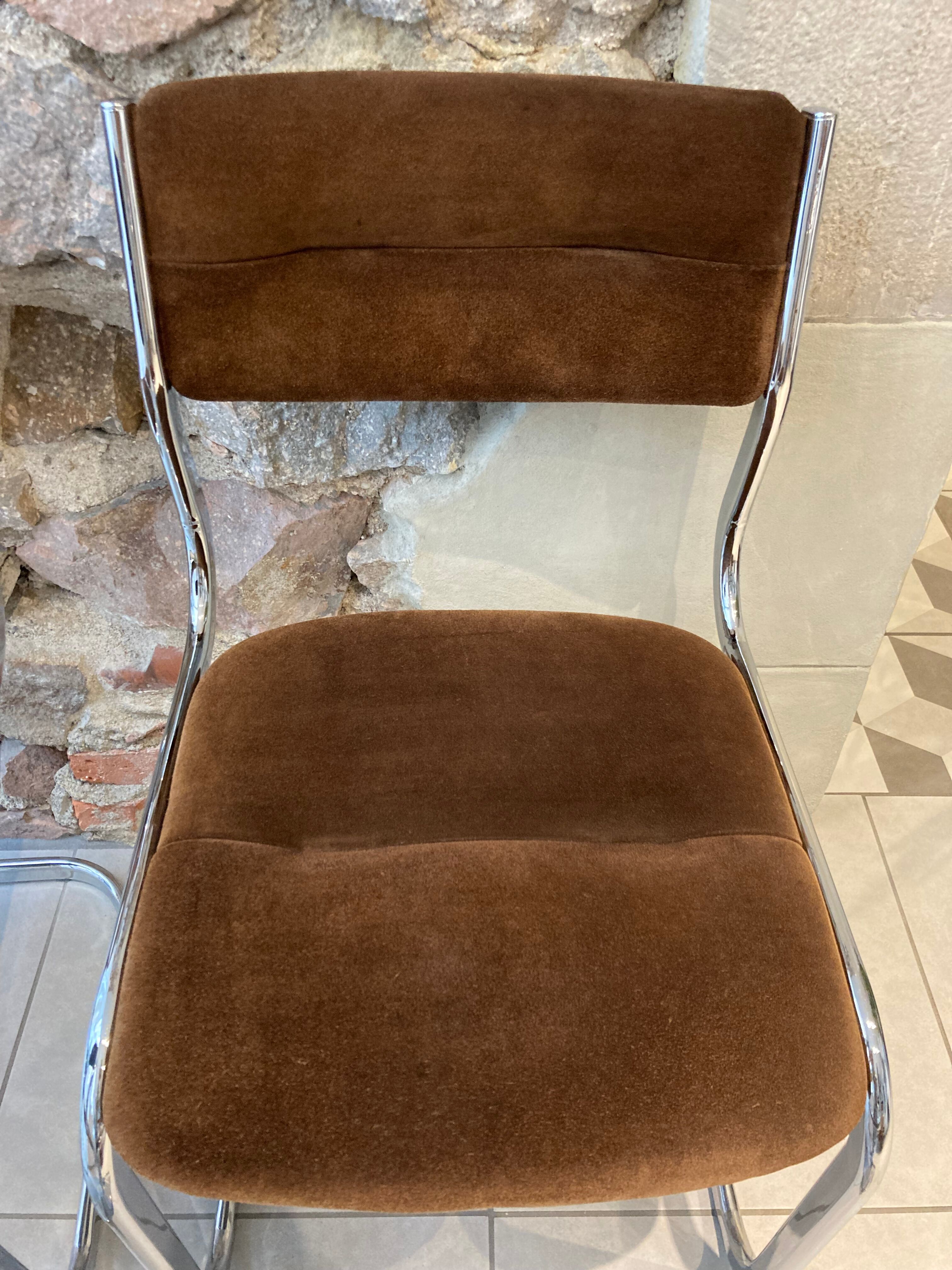 Set of 4 chairs chrome and suede 70s