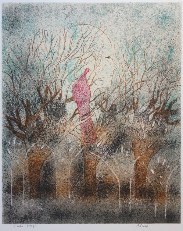 André Goezu : L'aube, fin d'un rêve, lithographie originale signée