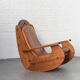 Brutalist rocking chair in pine wood and cognac leather, 1970’s