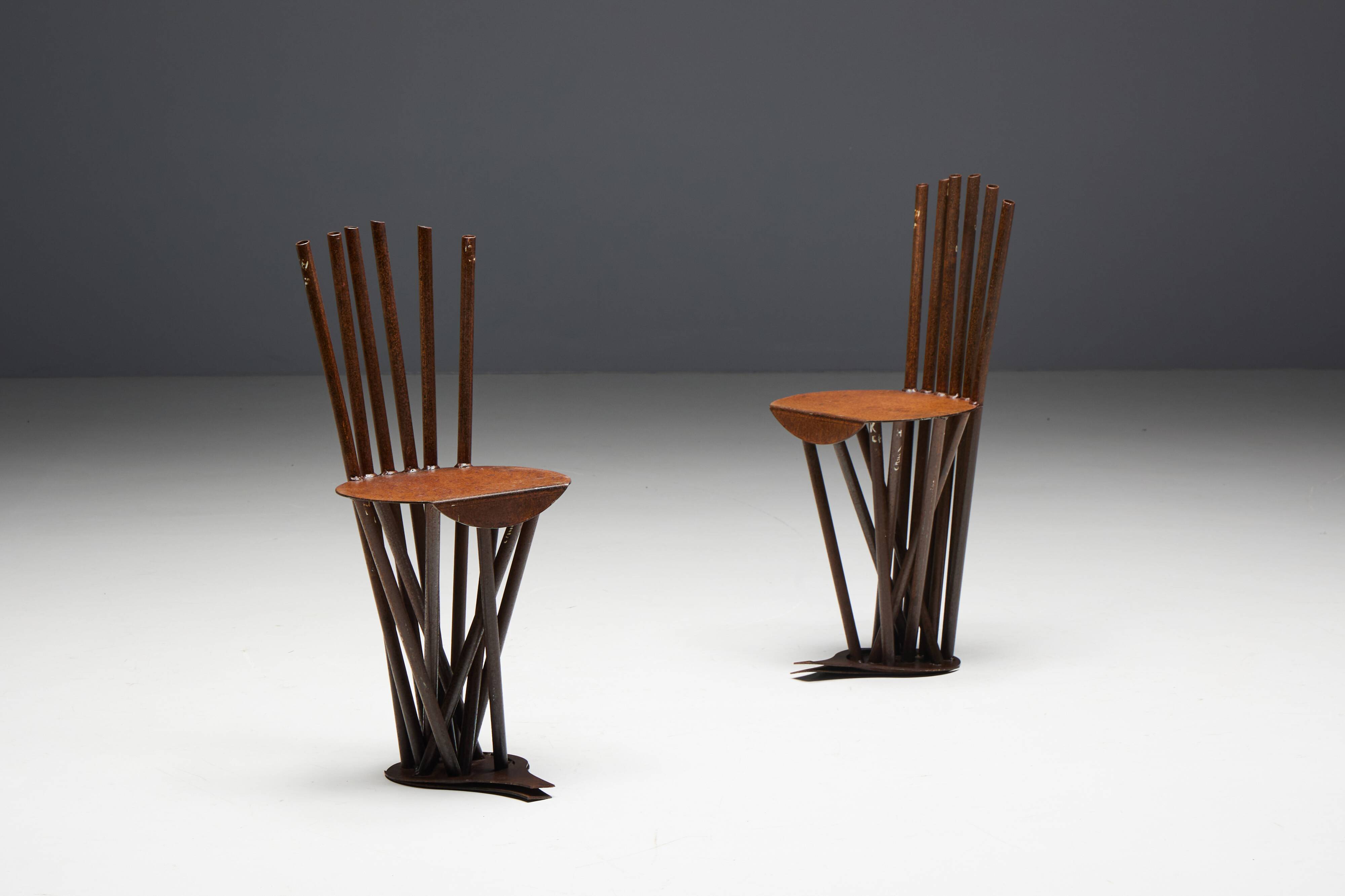 Industrial Wabi Sabi Primitive Chairs, France, 1950s