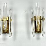 Pair of Sciolari sconces in glass and gilded brass. Italy 1970s