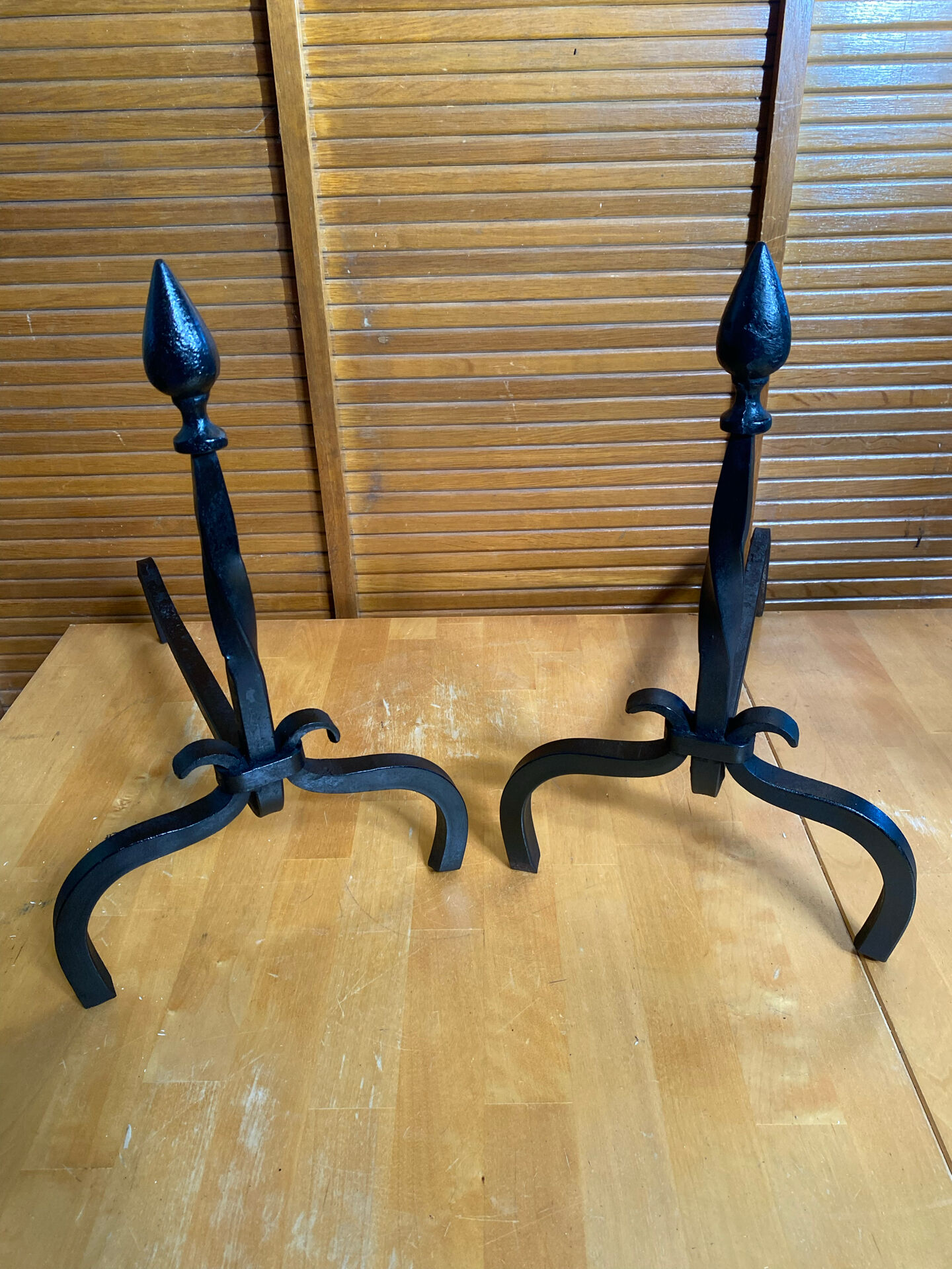 Pair of Fireplace Chenets Cast Iron Pointed 19th Century Vintage