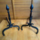 Pair of Fireplace Chenets Cast Iron Pointed 19th Century Vintage