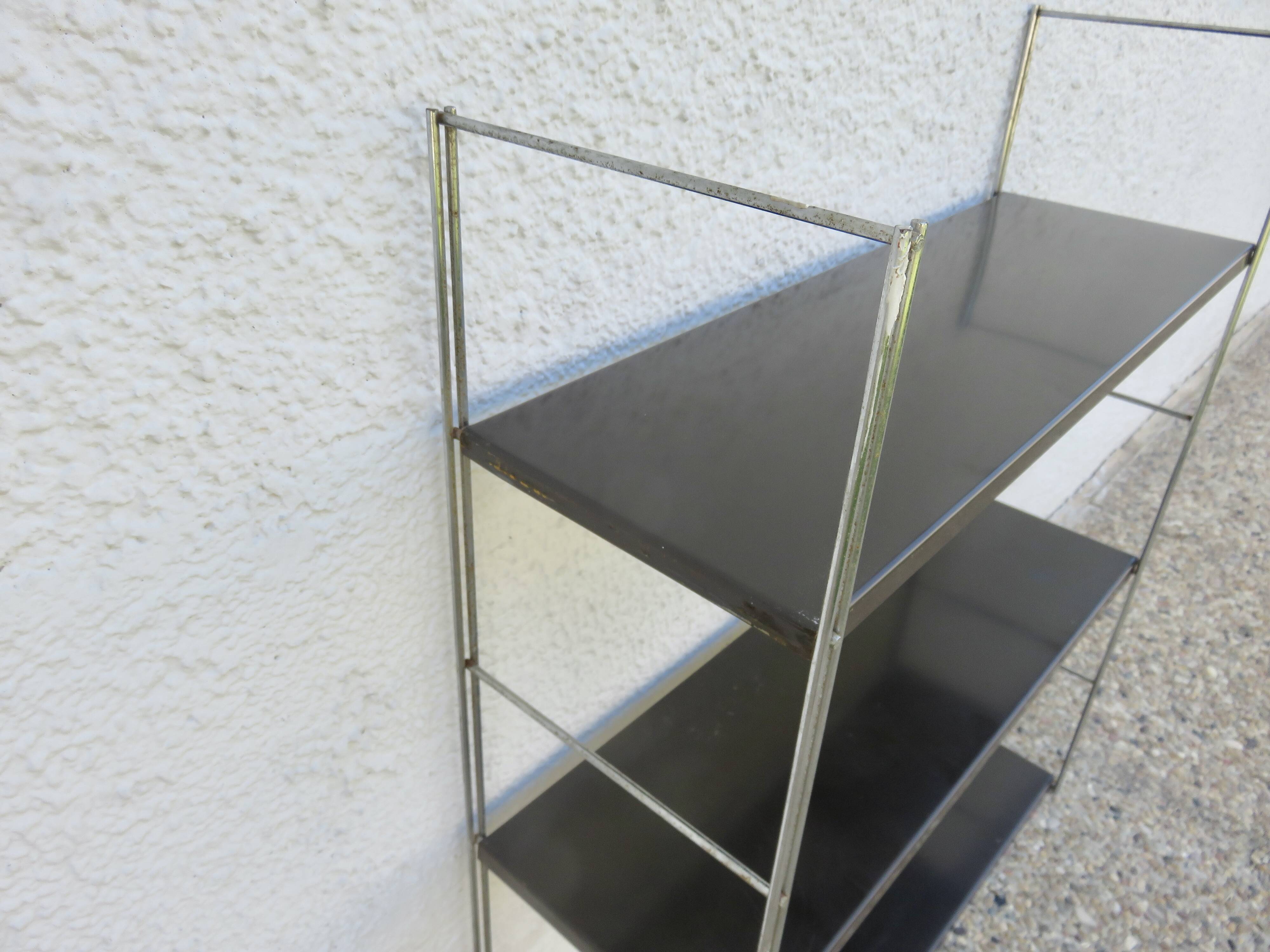 Modular String shelf in chrome and brown metal