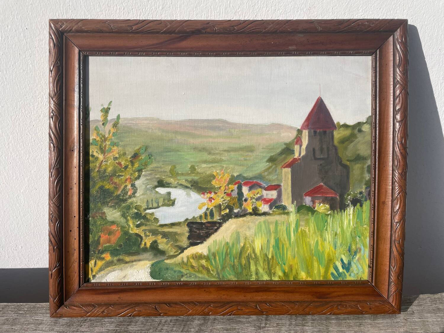 Oil painting landscape wooden frame
