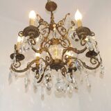 Magnificent French Antique Bronze Glass & Crystal 6 Light Cage Chandelier 4662