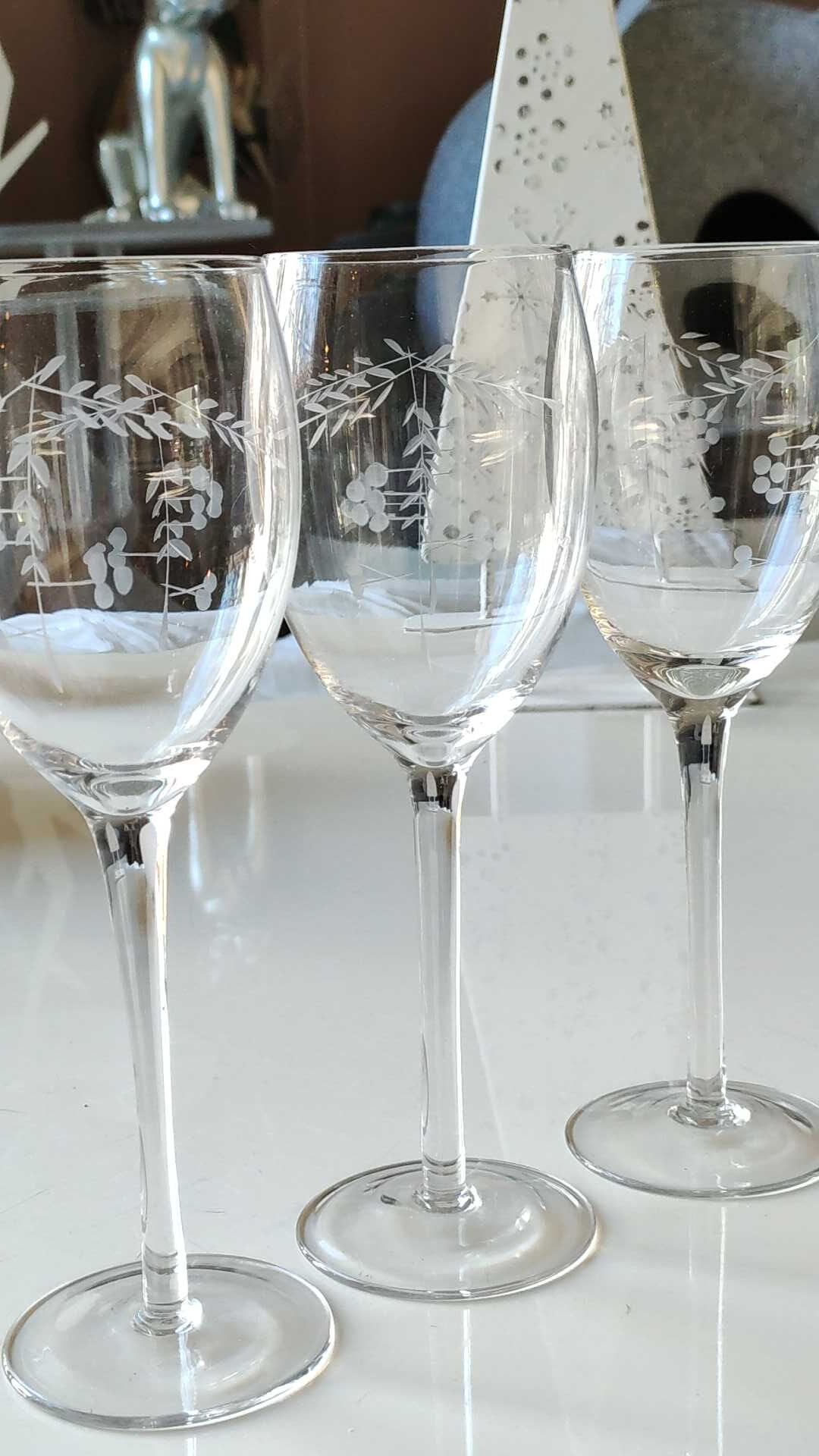 Lot de 6 verres à pied en cristal taillé, art déco d épis de blé/motifs floraux, art déco
