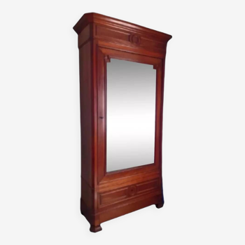 Bonnetière wardrobe in solid cherry wood Louis Philippe period with mirror