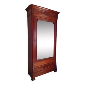 Bonnetière wardrobe in solid cherry wood Louis Philippe period with mirror