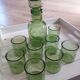 Carafe and 8 old glasses in bubble molded glass