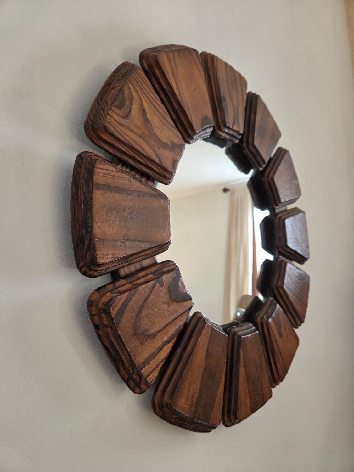 Brutalist wooden mirror, 1970