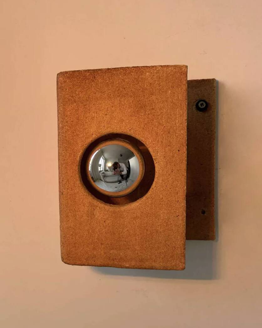 Vintage raw clay chamotte wall light, Guy Bareff, France 1970