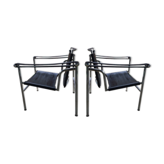 Pair of leather armchairs designed by Charlotte Perriand, Le Corbusier, Pierre Jeanneret - model L