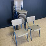 Set of 12 gray wood school chairs with blue feet Netherlands 70s/80s