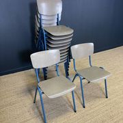 Set of 12 gray wood school chairs with blue feet Netherlands 70s/80s