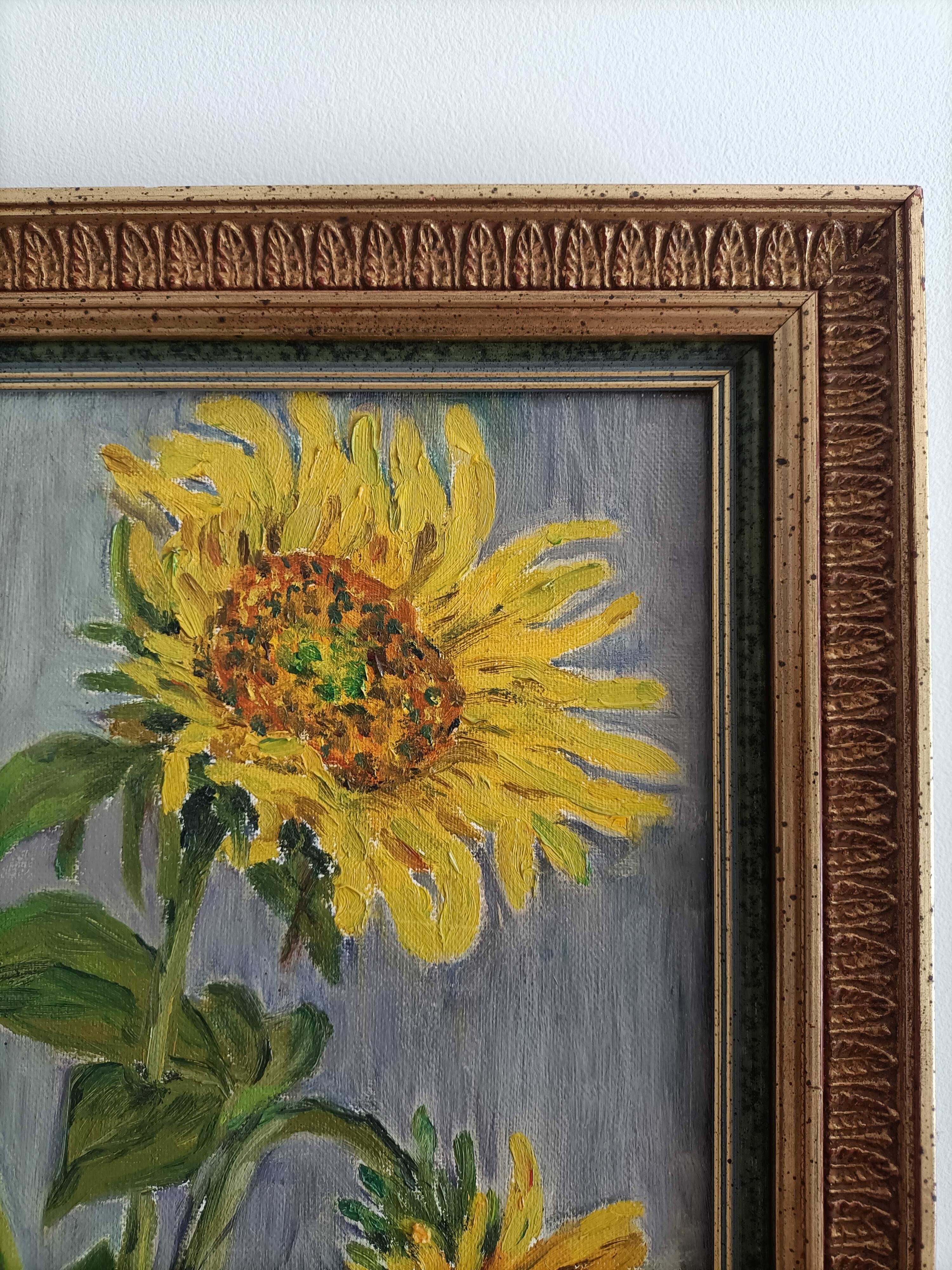 Sunflower and pumpkin painting signed J. Dubuc Berteaux