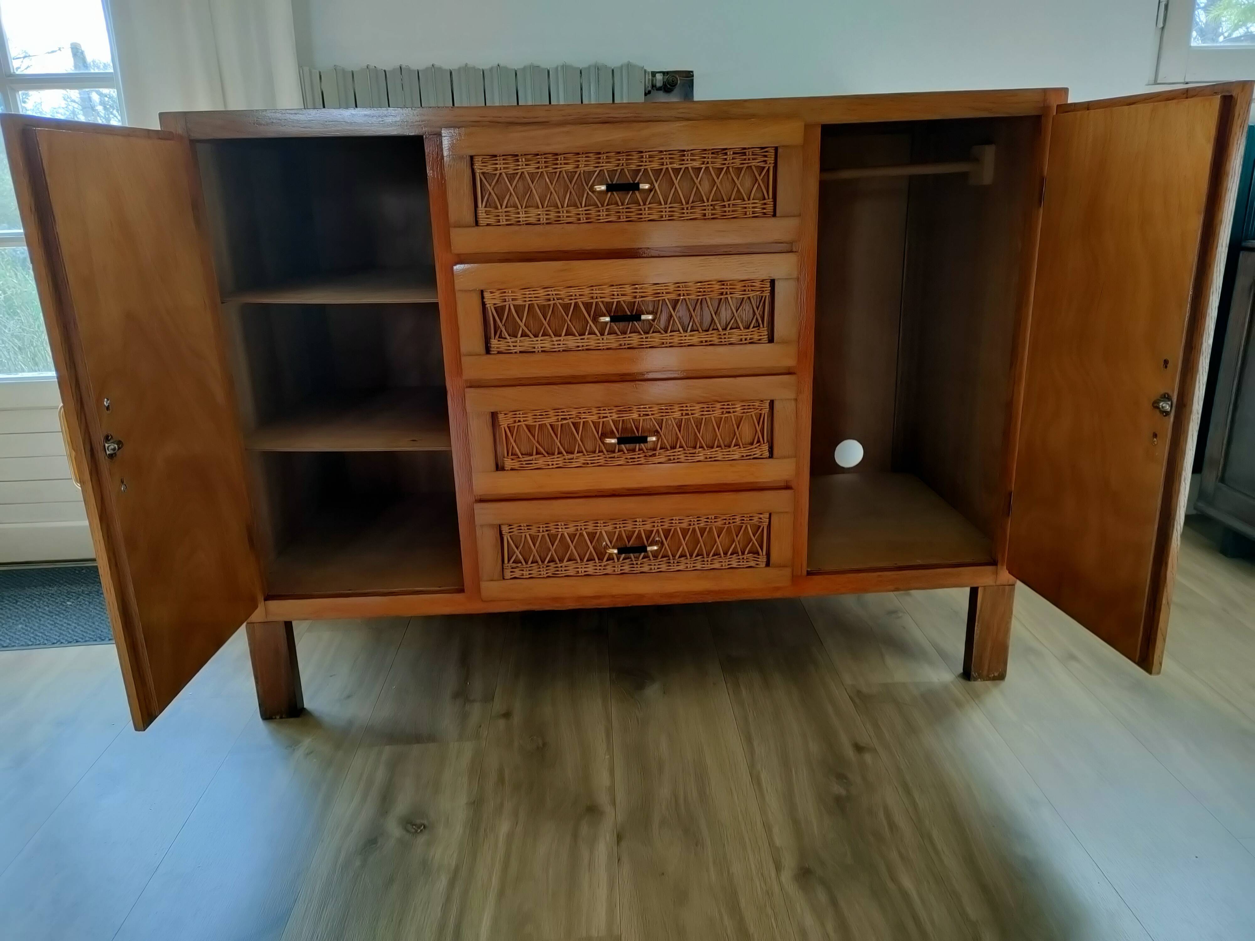 Rattan drawer sideboard