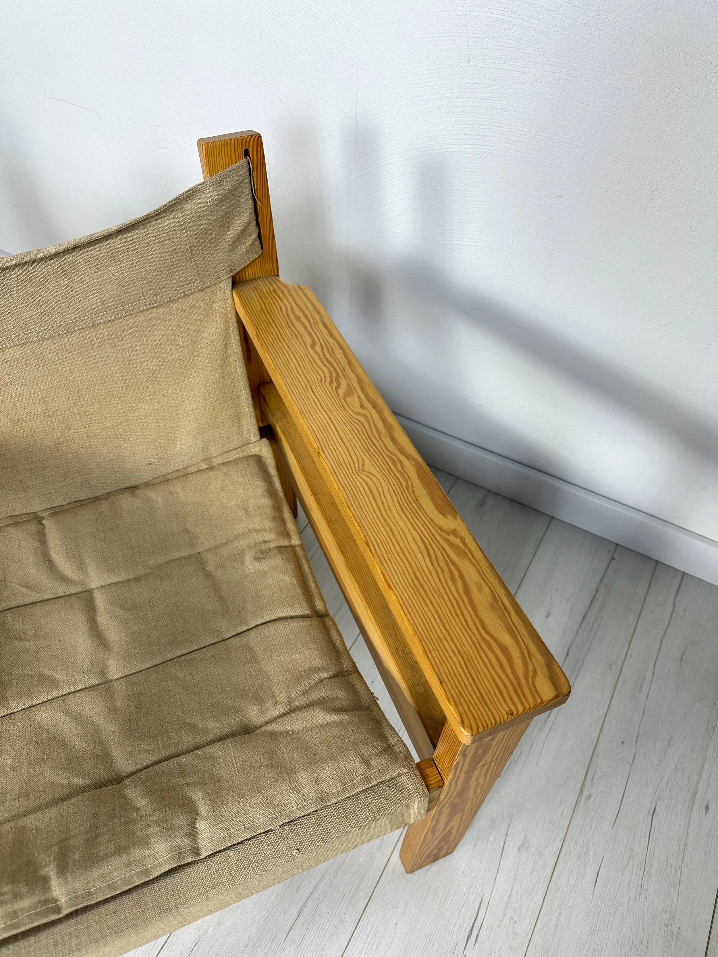 '70s set of 2 pine & canvas lounge chairs by Erik Wørts for IKEA