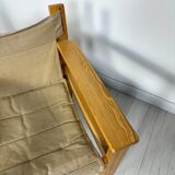 '70s set of 2 pine & canvas lounge chairs by Erik Wørts for IKEA