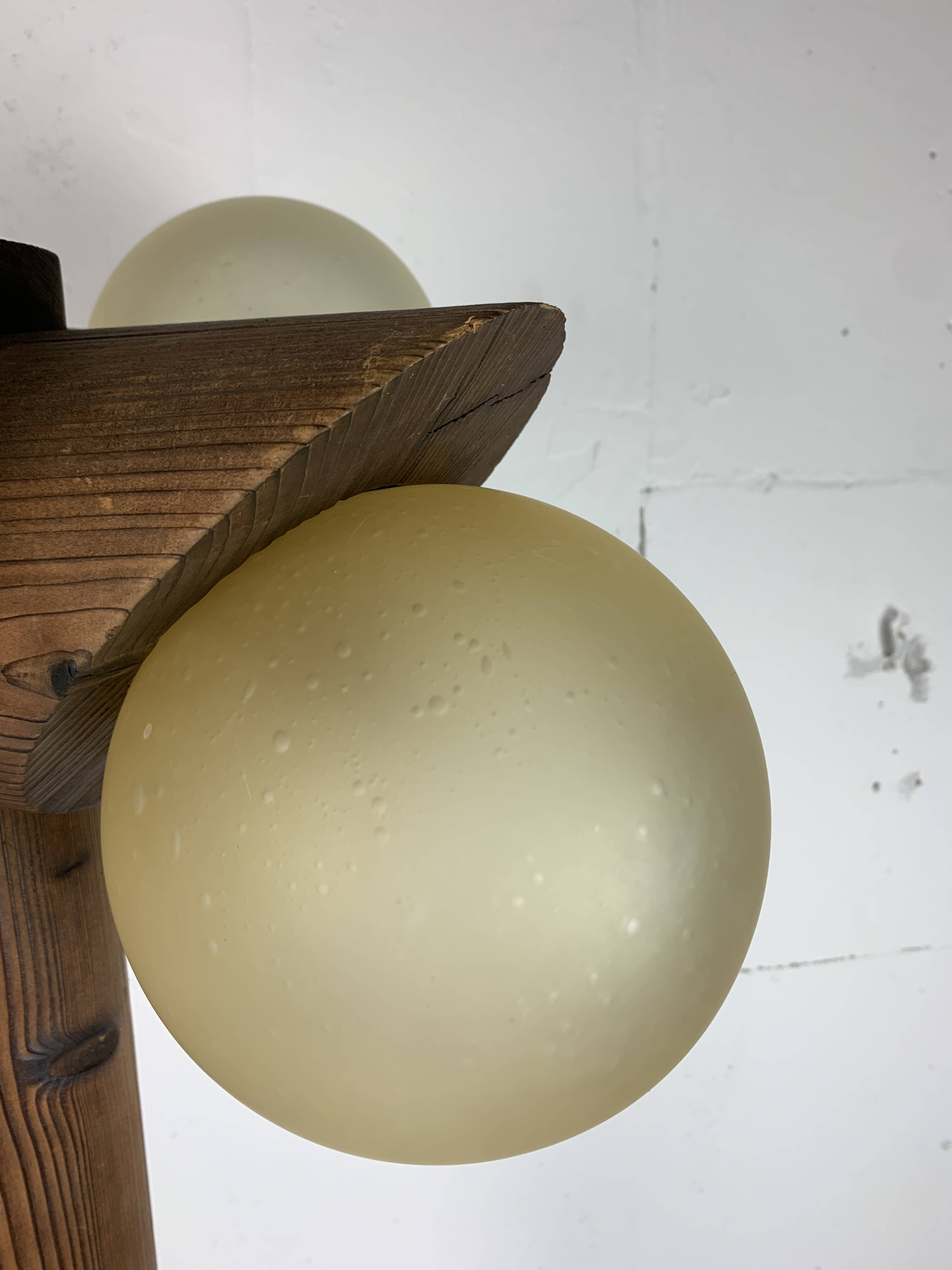 Midcentury brutalist oak floor lamp with 4 spheres, 1970s  by Temde Leuchten