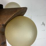 Midcentury brutalist oak floor lamp with 4 spheres, 1970s  by Temde Leuchten
