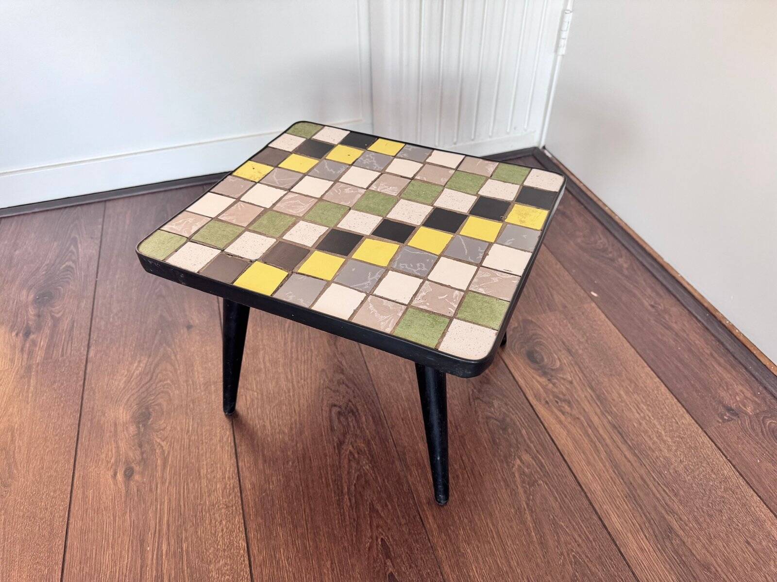 Mid-century wood and ceramic mosaic side table, 1950s