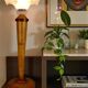 Antique opalescent glass and wood lamp, attributed to Ezan, 61 cm, C786