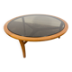 Table basse ronde scandinave en teck avec plateau en verre, années 1960.