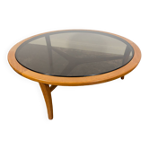 Table basse ronde scandinave en teck avec plateau en verre, années 1960.