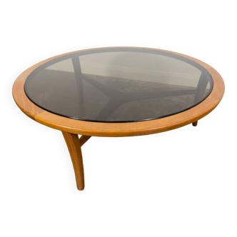 Table basse ronde scandinave en teck avec plateau en verre, années 1960.