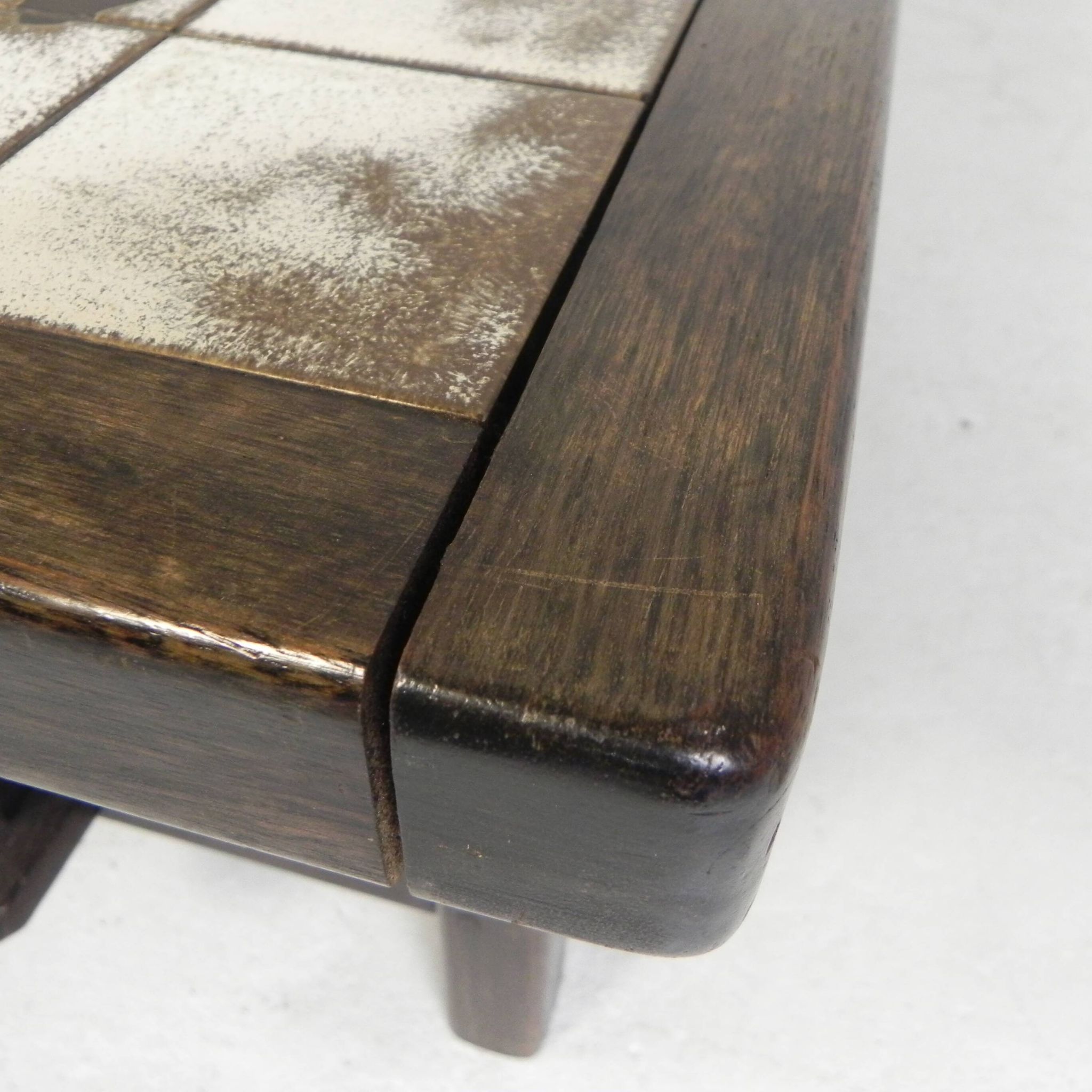 Square tile table from Vallauris, signed Dan with an image of a fantastic bird, 1960s.
