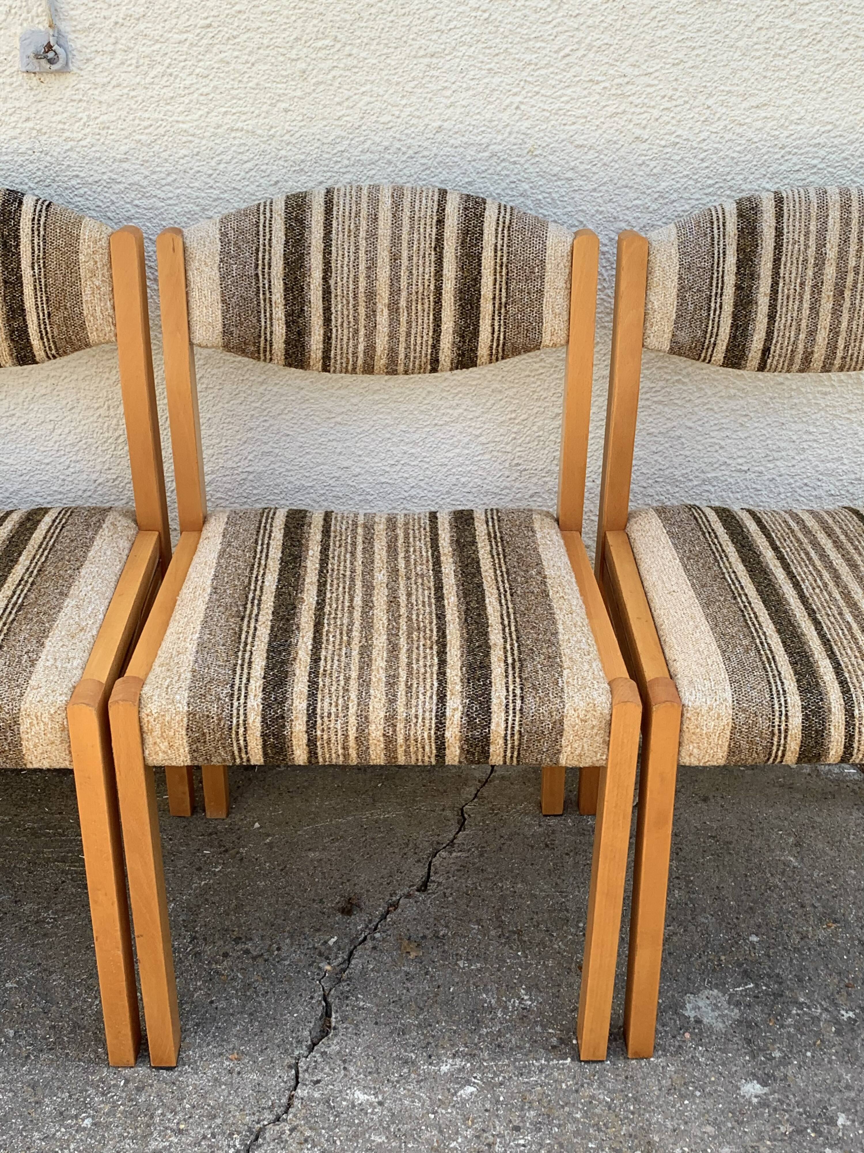 Suite of 4 chairs self beech brass and wool 1960