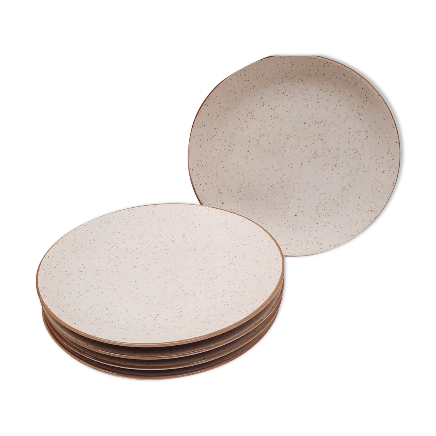 Set 5 flat speckled plates