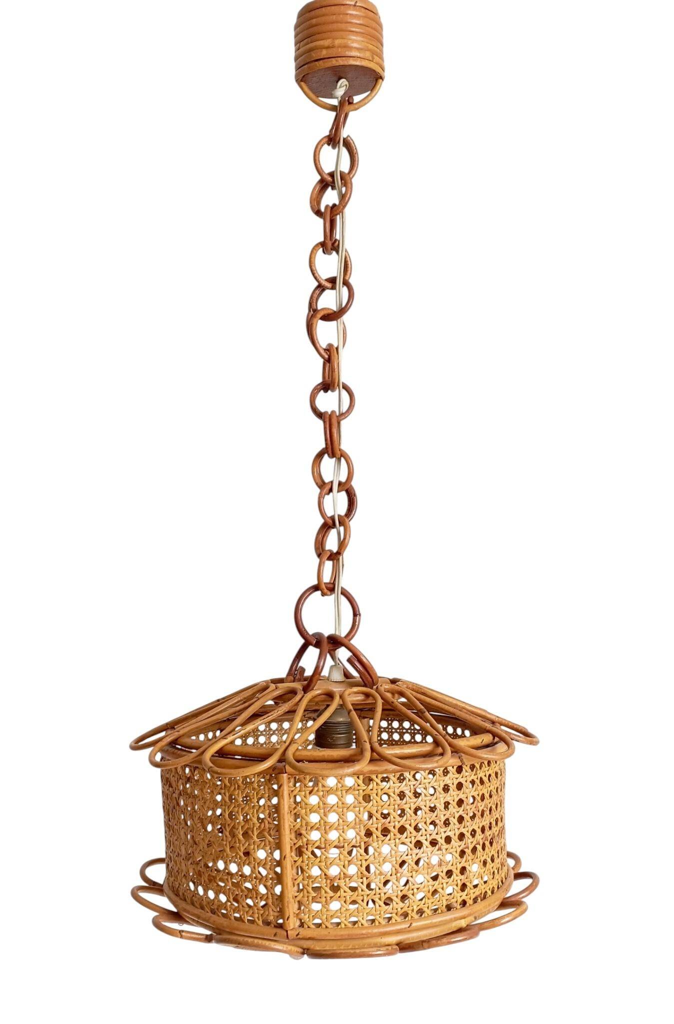 Handcrafted Bamboo and Rattan Pendant Lamp, Spanish Modernist, 1960s