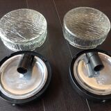 Pair of round ceiling lights in glass ice vintage 60-70s