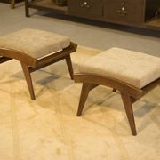 Scandinavian armchair and two 1960s ottomans.