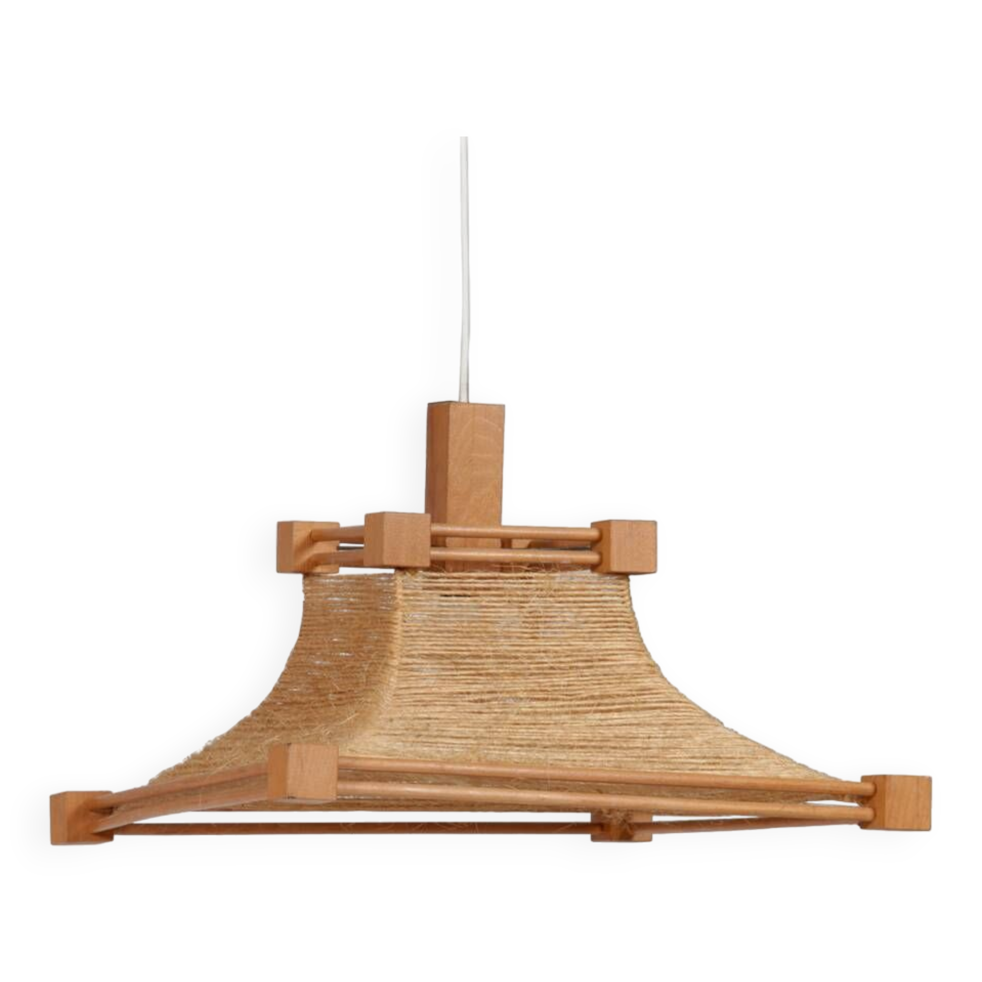 Vintage wooden and rope pendant light, 1960