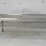 Double coffee table trays smoked glass steel. France, circa 1970