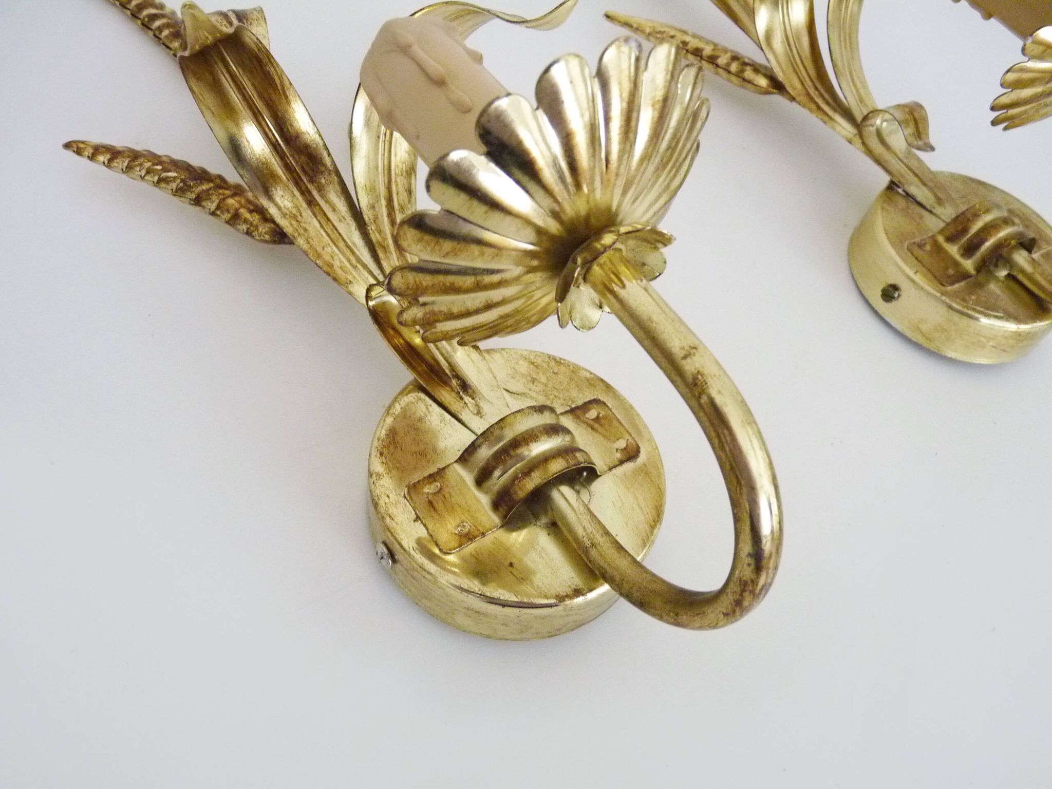 Pair of vintage golden wheat ear wall sconces Maison Masca Florence
