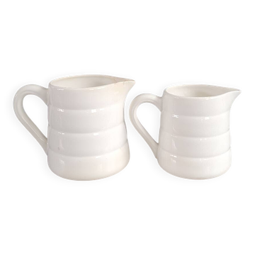 Pair of antique Gien porcelain pitchers