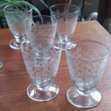 set of 10 engraved crystal liqueur glasses from the 1930s