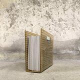 Vintage magazine rack in plexiglass and cane.