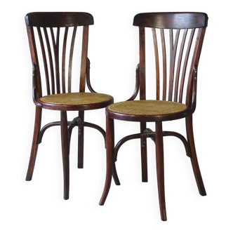 2 chaises bistrot Art déco par Cambier vers 1930, cannées