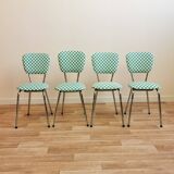 4 chaises vintage retapissées en tissu damier