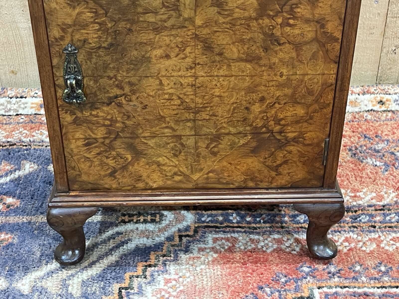 1930s English Burl Walnut Bedside Table
