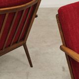 Pair of burgundy boomerang armchairs Antonin Suman Ton Bystrice (Thonet)