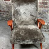Vintage Scandinavian armchair 50'S in dyed beech and plush fabrics